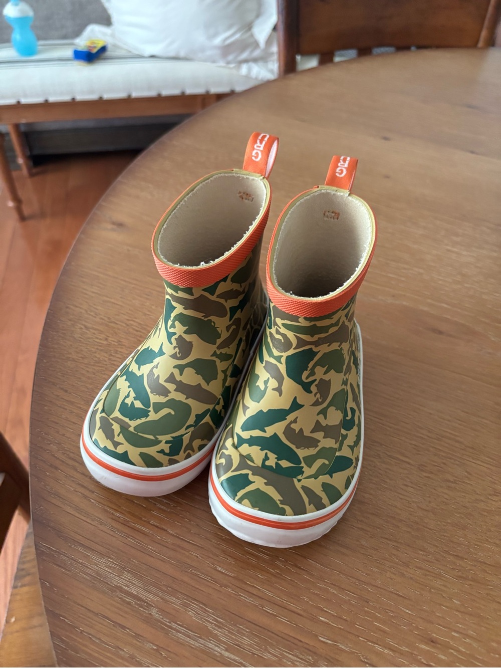 Kids Camo Rain Boots with Orange Trim